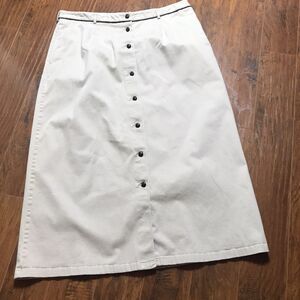 Vtg Westbound Women's Khaki Midi Pencil Skirt With Leather Covered Buttons 20W